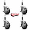 Service Caster 4'' Black Poly Swivel 7/8'' Expanding Stem Caster Set with Brake, 4PK SCC-EX20S414-PPUB-BLK-TLB-78-4